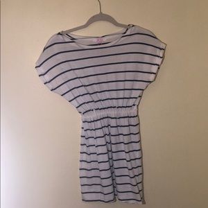 White and black stripe tee shirt dress
